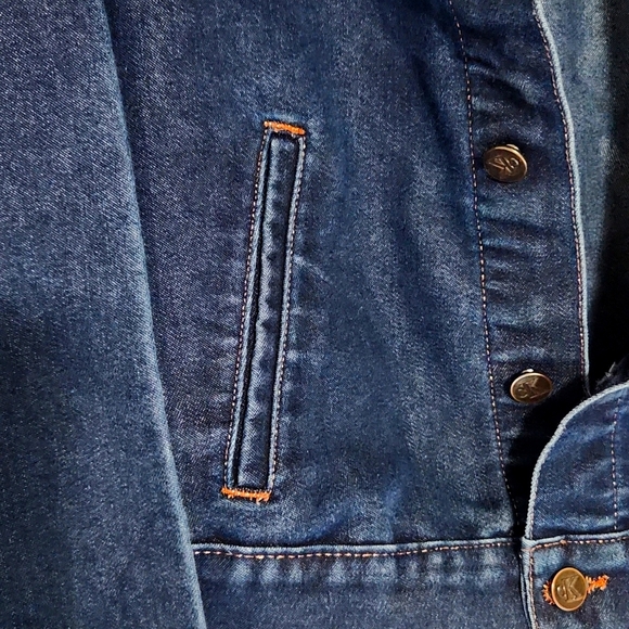 Calvin Klein Blue Denim Jean Button Up Jacket Metallic Stitching Women's Large - Picture 2 of 11